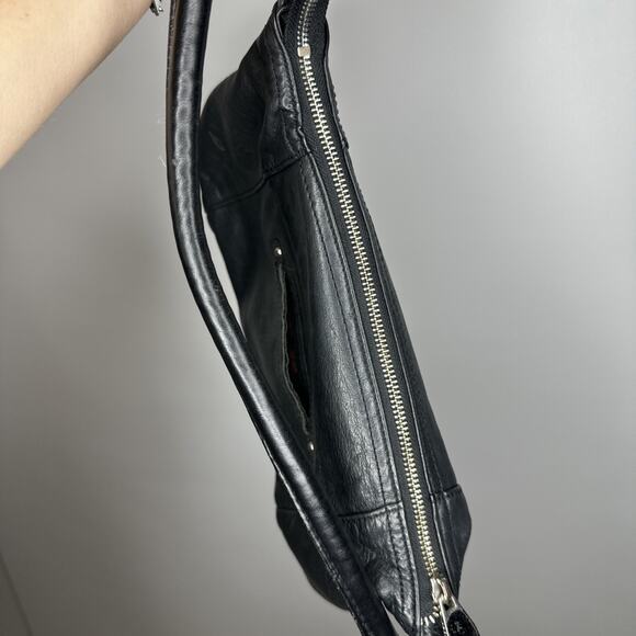 Vintage B. Makowsky Black Leather Shoulder Bag Hobo Tote Medium Leopard EUC 90s - Picture 5 of 15